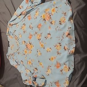 Pink on Light Blue Blouse, 2XL